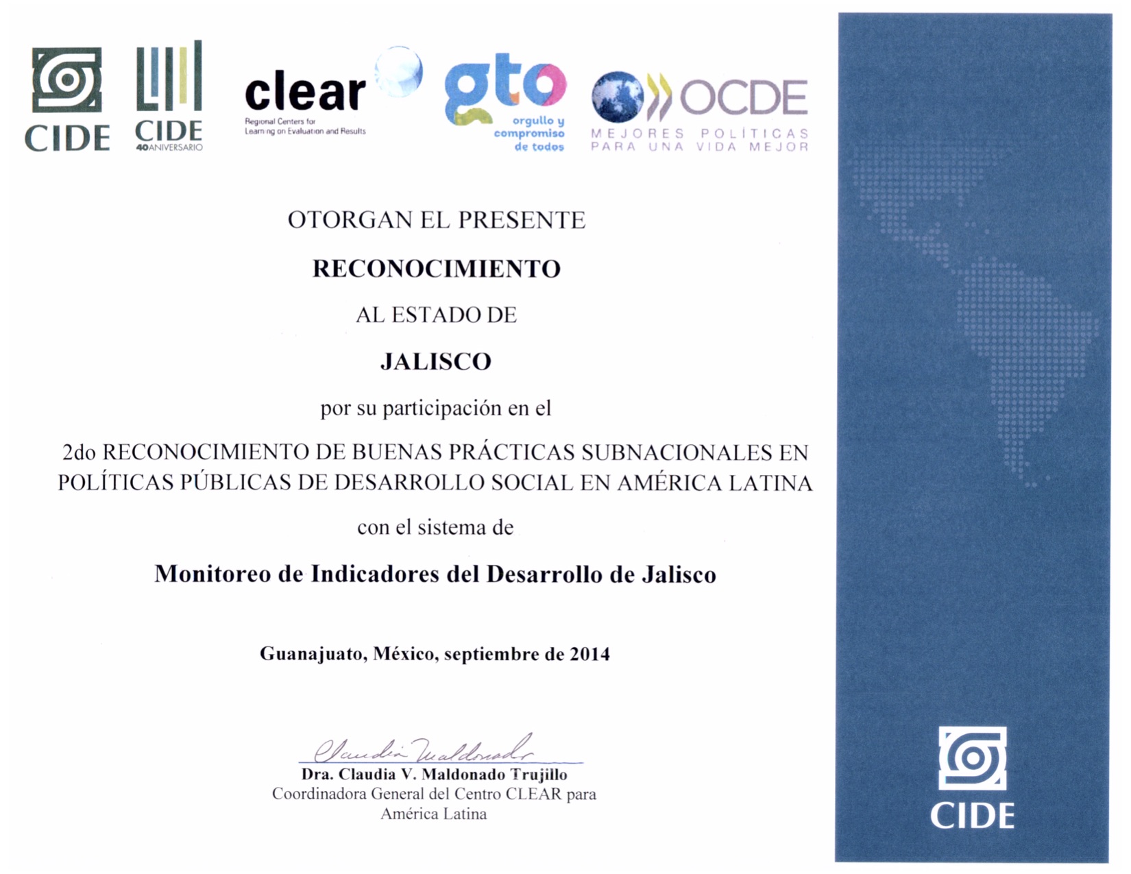 Monitoreo de Indicadores del Desarrollo de Jalisco (MIDE Jalisco), mención honorífica como buena práctica subnacional en Políticas Públicas de Desarrollo Social en América Latina